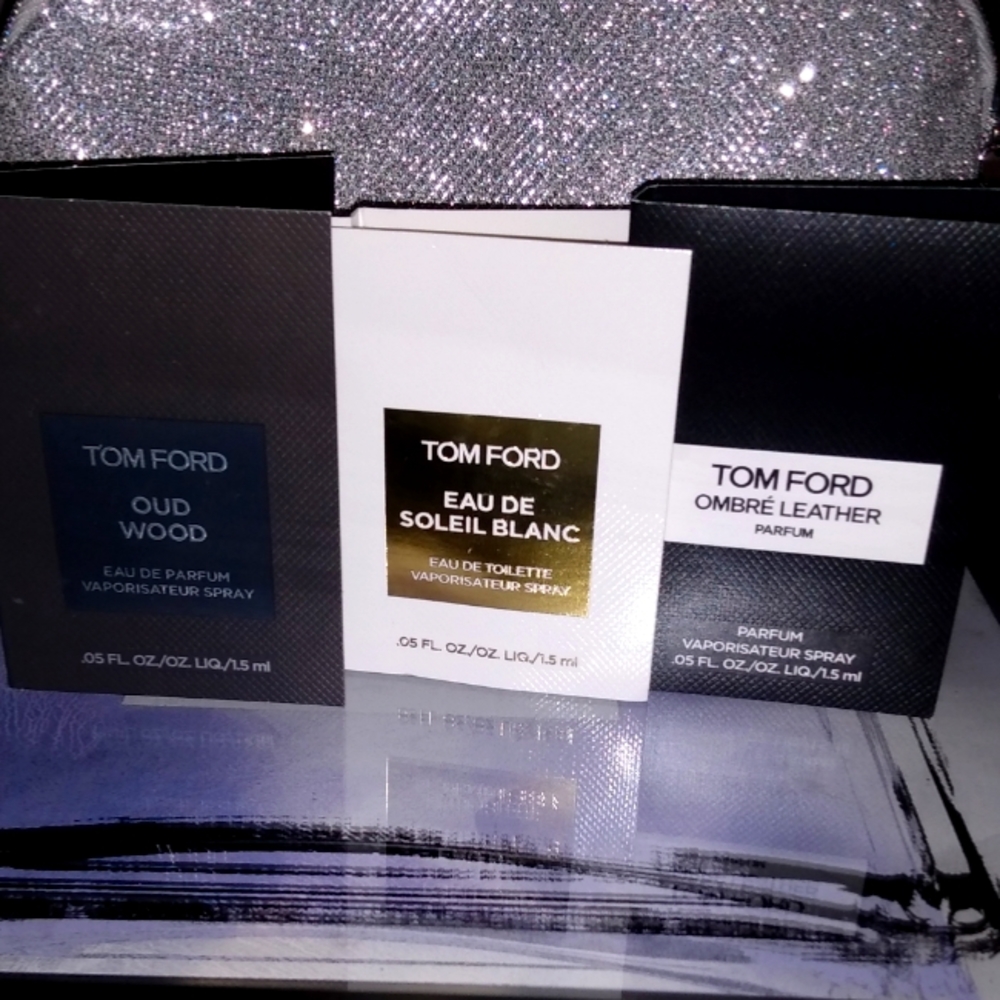 TOM FORD SAMPLE BUNDLE OMBRE LEATHER, EAU DE SOLEIL BLANC, OUR WOOD